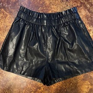 Black Leather Women Shorts